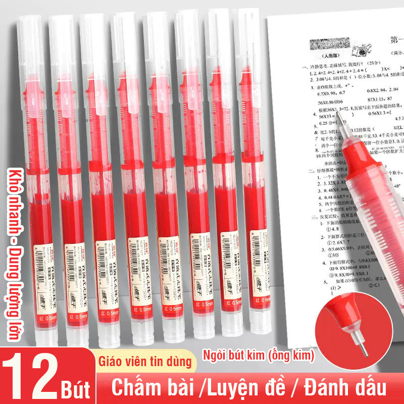 Bút bi mực đỏ nước ngòi 0.5mm, combo 30 cây viết êm tay, mực khô nhanh hạn chế lem giấy khi học sinh ghi bài