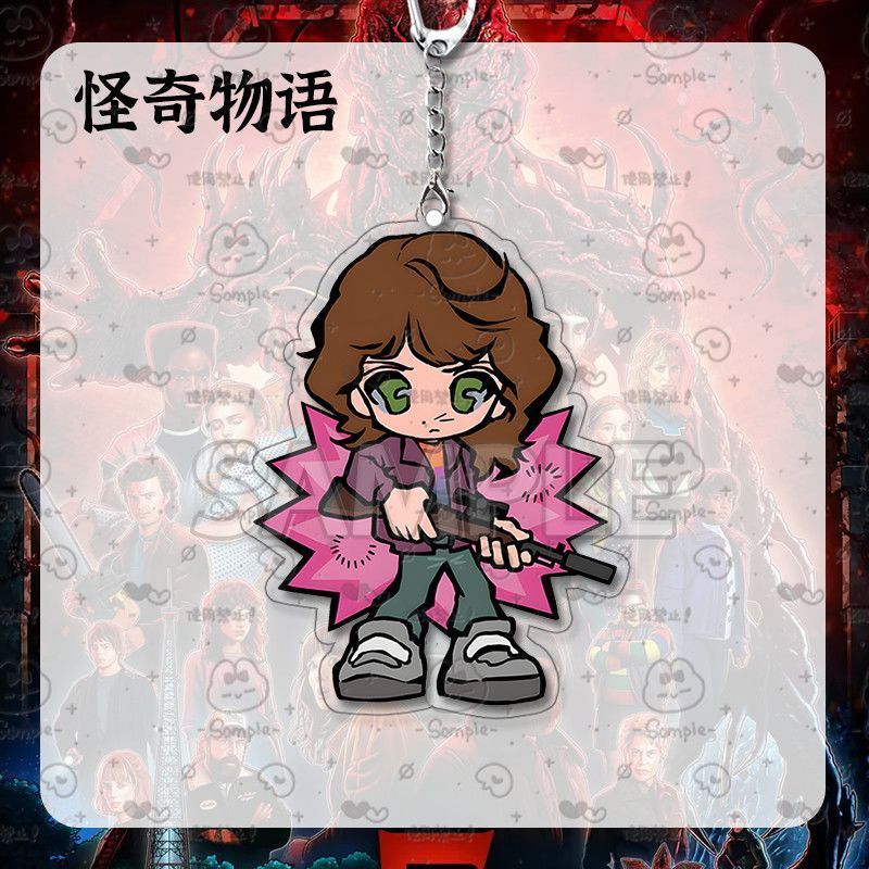 Stranger Things Merchandise Eleven & Mike Wheeler Chibi Character Keychain Acrylic Bag Charm Key Ring Couple's  Gift