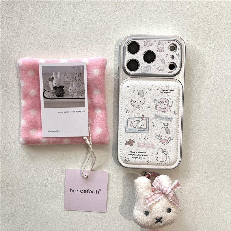 Ốp điện thoại chất liệu TPU + PU họa tiết thỏ cho iPhone 17 Pro max 16 Pro Rabbit