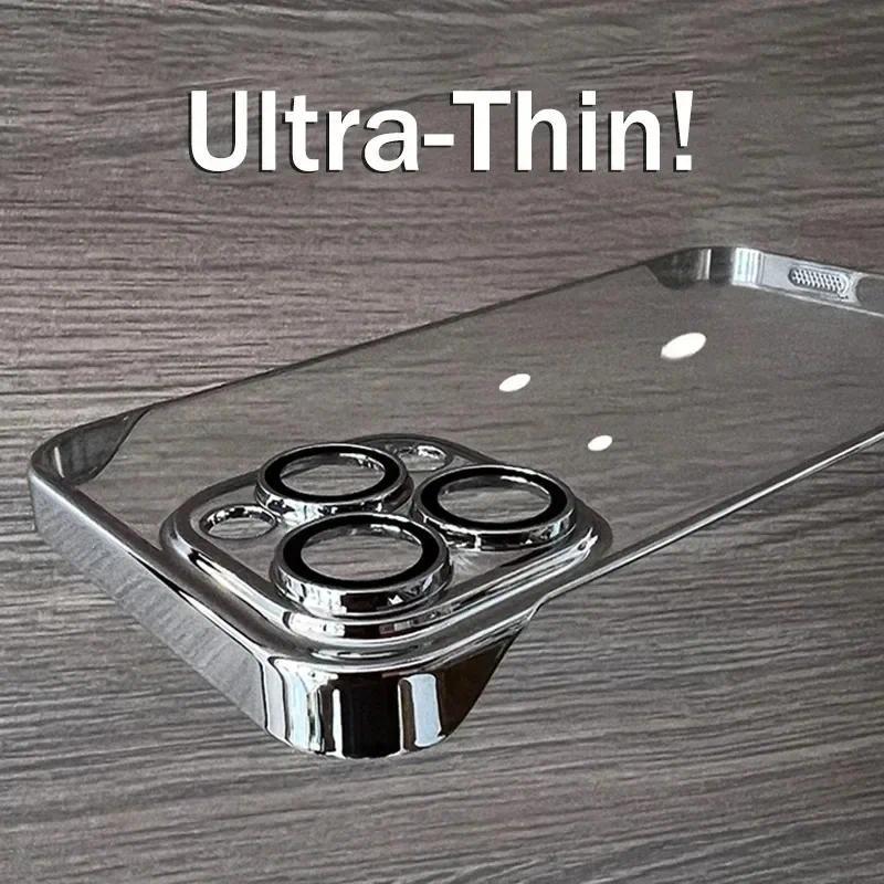Ốp điện thoại trong suốt mạ siêu mỏng sang trọng cho iPhone 17 16 15 14 13 12 11 Pro Max 16 Plus Vỏ cứng trong suốt chống sốc cứng
