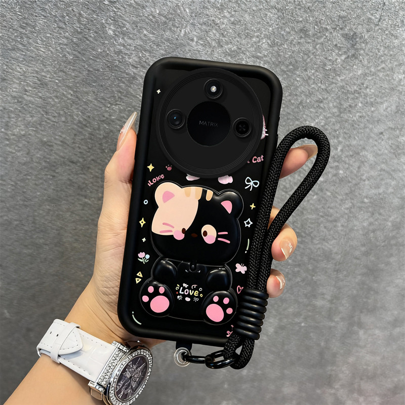 Ốp điện thoại 3 trong 1 honor X9C 5G X9A X9B X9D X9 X9C SMART 5G Vỏ mềm thiết kế mới thẩm mỹ gương trang điểm mèo dễ thương có giá đỡ & dây buộc cho bé gái JTDTMZJ01
