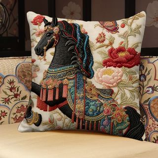 Cema Pentium Gối Năm Ngựa Hoa Phẳng Gối Trang Trí Năm Mới Đệm Phòng Khách Sofa Gối Đầu Giường 26.1.28