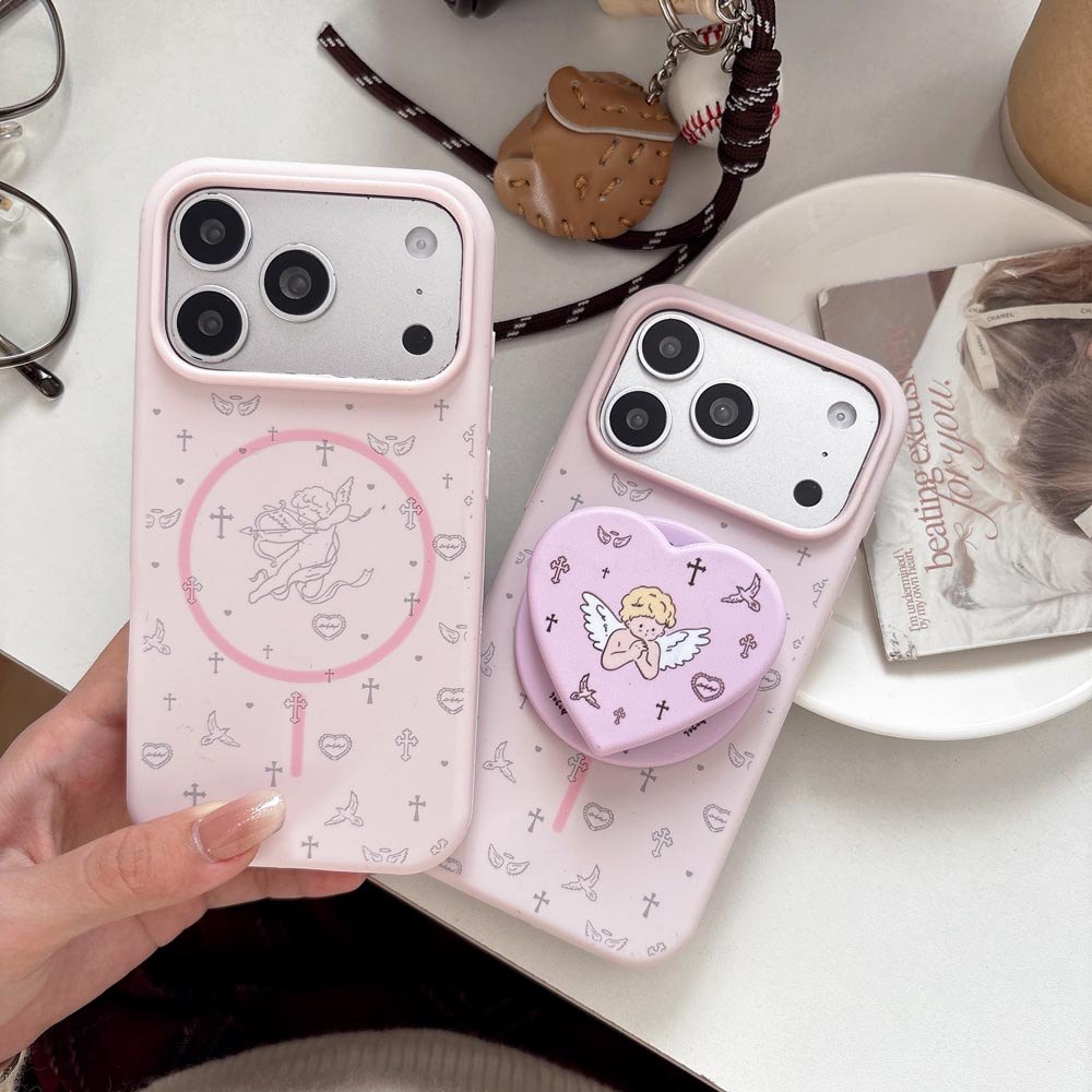 Ốp lưng TPU Tương thích với iPhone 13 14 14Pro 14ProMax 15 15Pro 15ProMax 16 16Pro 16ProMax 17 17Pro 17ProMax Ốp nam châm họa tiết thiên thần nhỏ