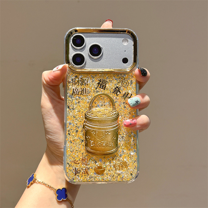 Ốp lưng iPhone hình ngựa 3D lấp lánh vàng phù hợp cho iPhone 17 Pro Max, iPhone 17 16 15 14 13 12 11