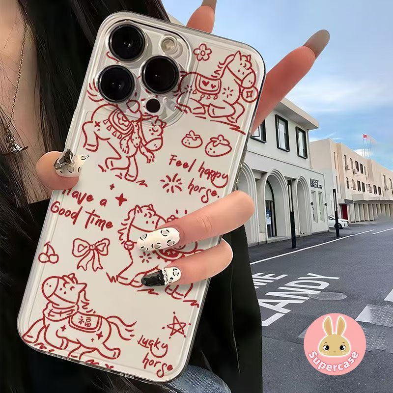 Năm Mới Happy Horse Ốp Lưng Điện Thoại Xiaomi Poco M8 F8 X7 Pro F7 Ultra M7 Plus F6 M6 X6 M5 M5S M4 X5 X4 X3 GT NFC M3 Pro X2 4G 5G Vỏ Dễ Thương Đường Pony Chúc May Mắn Trong Suốt Vỏ mềm