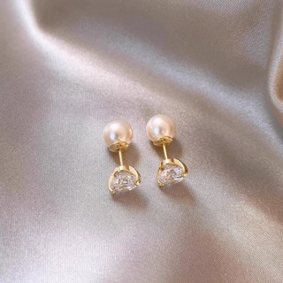 Bông Tai Bạc Kim Zircon Bông Tai Ngọc Trai Cho Nữ Đôi Tay Hàn Quốc Thanh Lịch Đơn Giản Thời Trang Đa Năng Cho Bông Tai Đeo Hàng Ngày