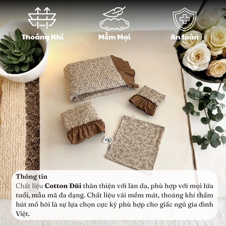 (SCB81) Set vỏ chăn ga chần 4 món chất liệu đũi Memminbedding Luxury viền bèo siêu xinh, siêu mềm