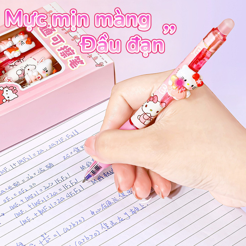 Bút mực xoá được 0.5mm mực xanh, Hộp 6 bút bi gel viết mịn, nhanh khô không lem tiện lợi cho học sinh
