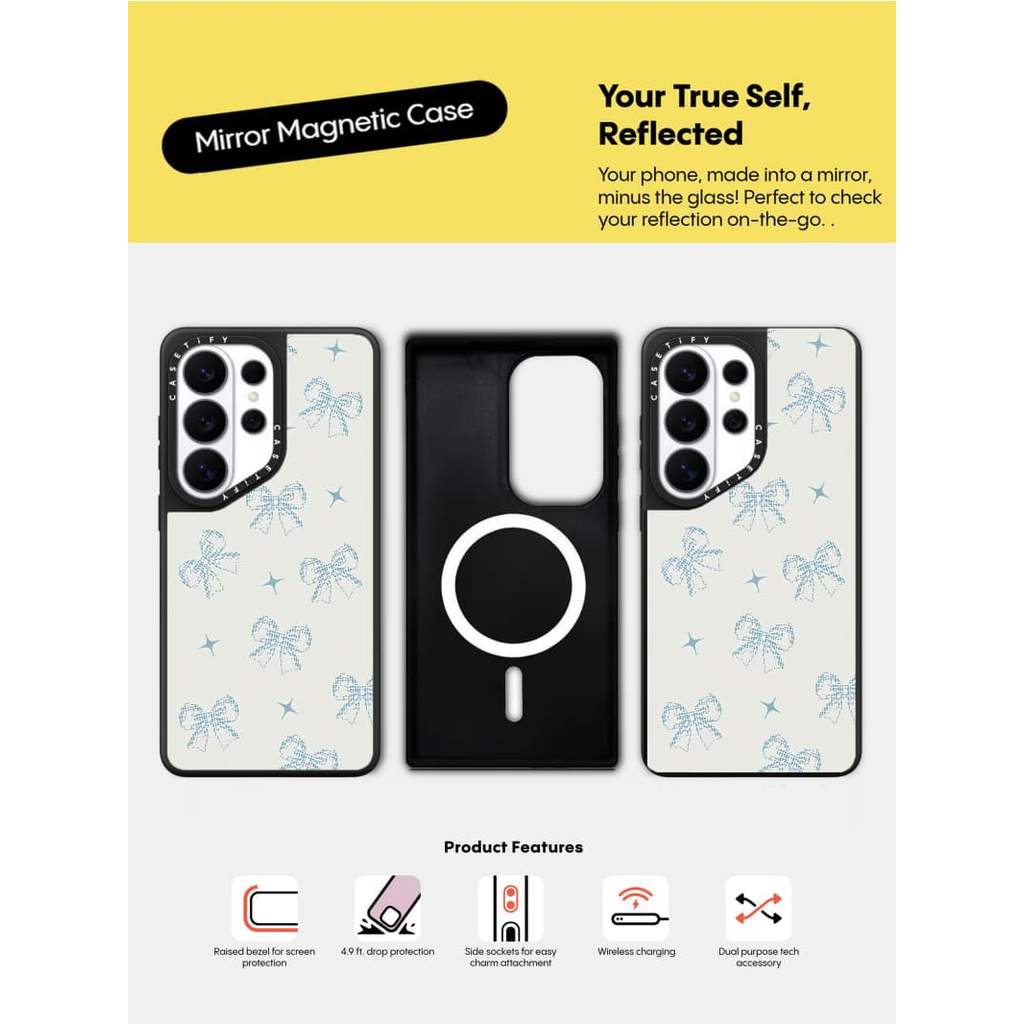 CASECASE X ILLIT WONHEE 's Edit Blue Dreamy Ribbon Case Matte Black Từ lực hút Samsung Galaxy S26 Ultra S25 S24 S23 Ultra Plus Mặt sau cứng có hộp khắc logo