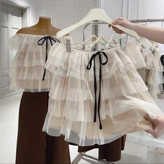 Áo Trễ Vai Thiết Kế Nhiều Tầng Trang Trí Dây Thắt Nơ Phong Cách Tiểu Thư Ld_Store Fashion