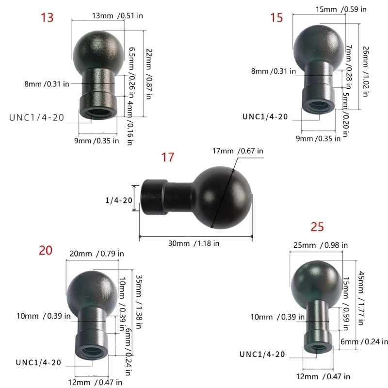 GODD 13 17 15 20 25mm Đầu gắn vào 1 4 inch Bộ chuyển đổi vít bên trong cho máy ảnh hành động Giá đỡ điện thoại Giá đỡ