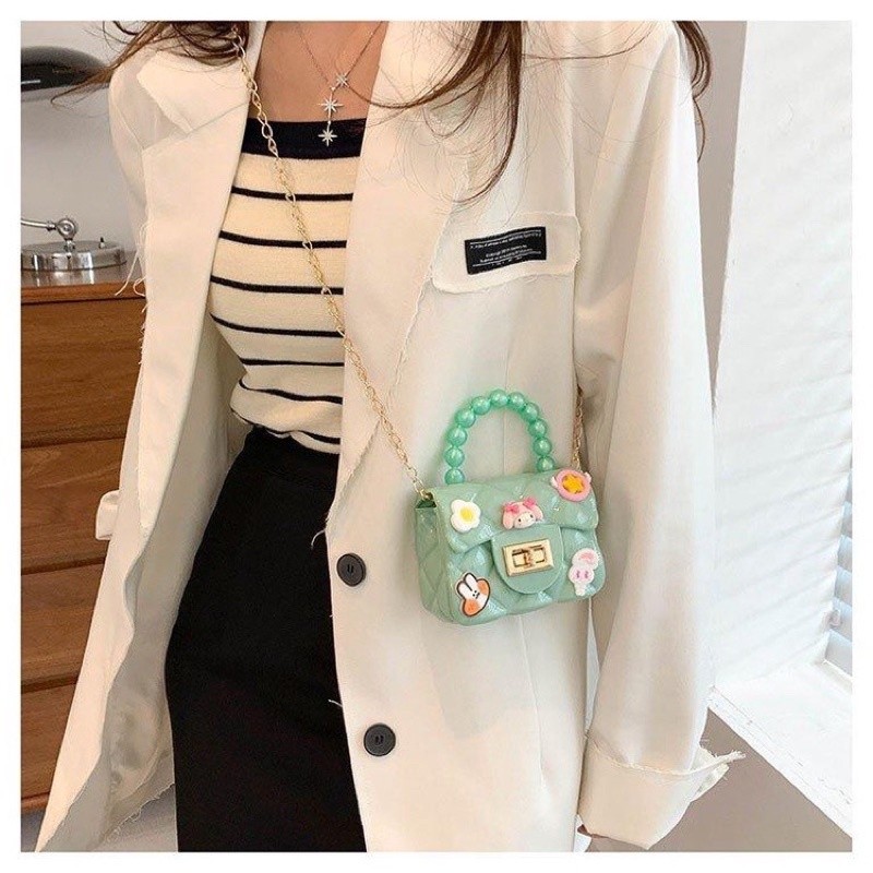 Túi đeo chéo quai ngọc mini cho bé gái có Sticker xinh xắn dễ thương chất bền đẹp, tặng kèm dây đeo xinh xắn