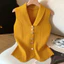 Áo sơ mi nữ không tay cổ chữ Vbutton, polyester thoáng mát cho mùa hè