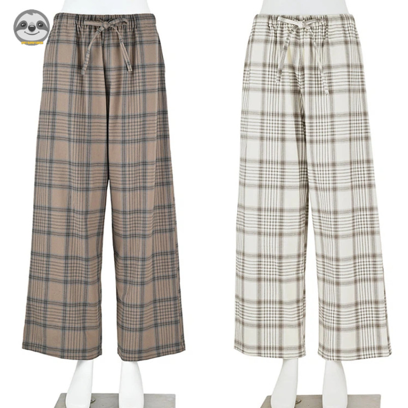Quần pyjama kẻ sọc flannel phong cách Nhật Bản Muji, dành cho cả nam và nữ, làm từ vải cotton nguyên chất