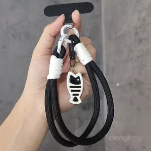 Ins Phim Hoạt Hình Mèo Cá Mặt Dây Xích Đôi Dây Bện Có Kẹp Đa Năng Điện Thoại Di Động Dây Máy Ảnh Móc Khóa
