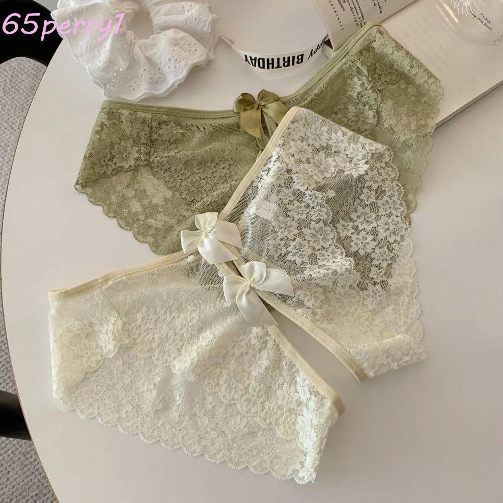 PERRY1 Nơ Lưới Quần Lót Ren, Quần Lót Hoa Rỗng Cho Nữ, Phong Cách Cô Gái Cay Mở Đáy Thấp Quần Đùi Bé Gái Lót Ren Ngày Lễ Tình Nhân