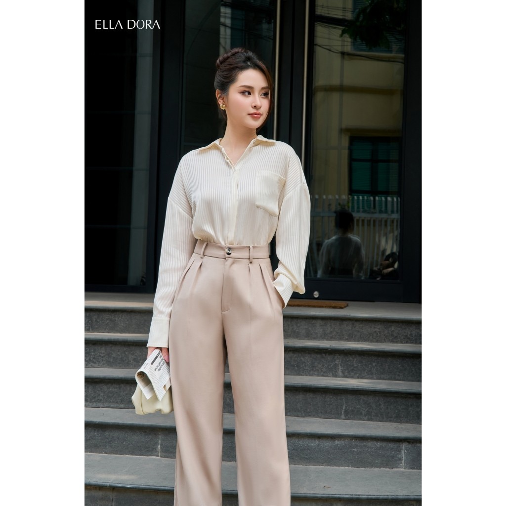 Áo sơ mi nữ ELLA DORA thiết kế kẻ sọc lụa mềm form dáng suông thanh lịch sang trọng [SM80]