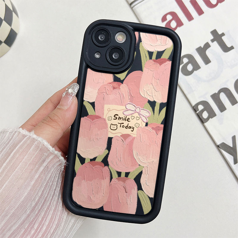 Ốp Lưng Cho OPPO A6 A5X A3 A95 A74 A60 A58 A57 A54 A53 A52 A38 A18 A17 A16 A15 F11 F9 Pro Reno 14 13 12 11 10 7Z 8Z 6Z Thiết Kế Mắt Thiên Thần Chống Rơi Họa Tiết Hoa Tulip Hồng JGS133