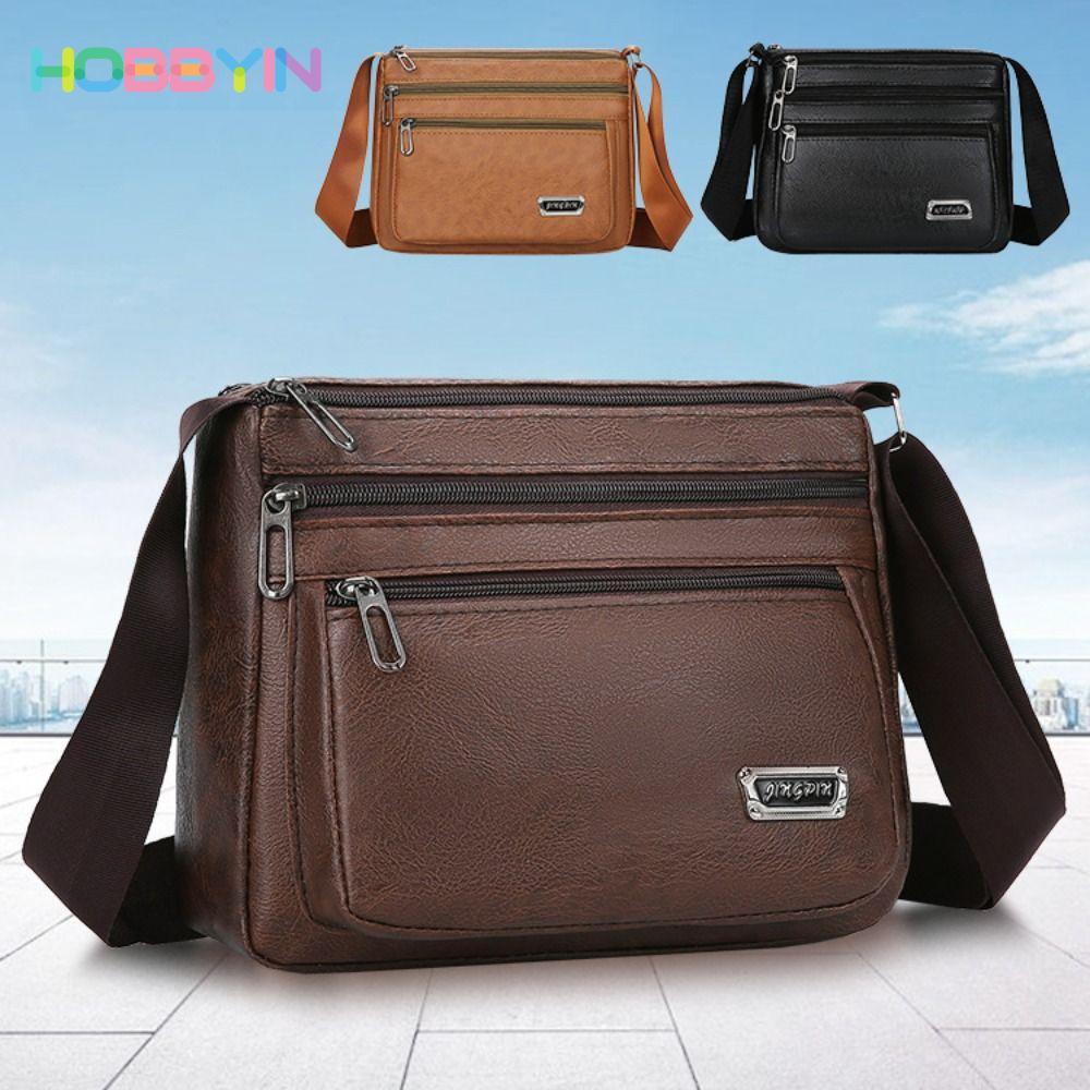 HOBBYIN Túi đeo vai HOBBYIN, Túi đeo chéo nam bằng da PU chống thấm nước, Túi xách thông thường dung tích lớn thời trang Túi điện thoại Túi xách nam doanh nhân