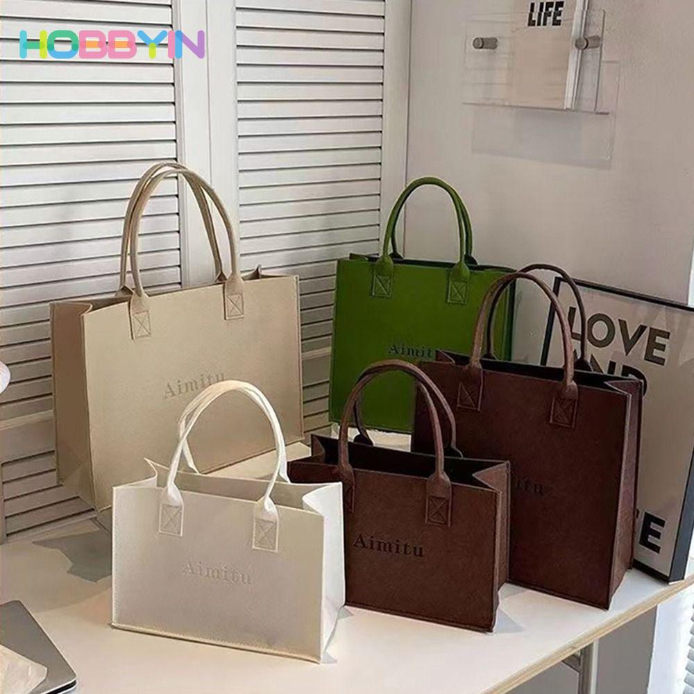 HOBBYIN 1 Túi Đeo Vai Nỉ, Túi Messenger S / M / L Dung Tích Lớn, Túi Xách Đeo Ngang Đơn Giản Màu Trơn Du Lịch Nữ