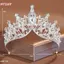 HFSHY Tinh Tế Lấp Lánh Baroque Cưới Pha Lê Cô Dâu Vương Miện Tiaras Tóc Trang Sức Phụ Kiện Nữ Kim Cương Giả Mũ VN
