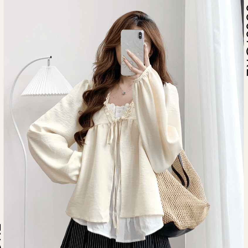 Áo Babydoll Phối Viền Bèo 2 Lớp Thắt Nơ A3123  - Fashion 73