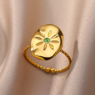 Nhẫn Zircon với đá lục bảo tự nhiên và thép không gỉ, phong cách vintage sang trọng