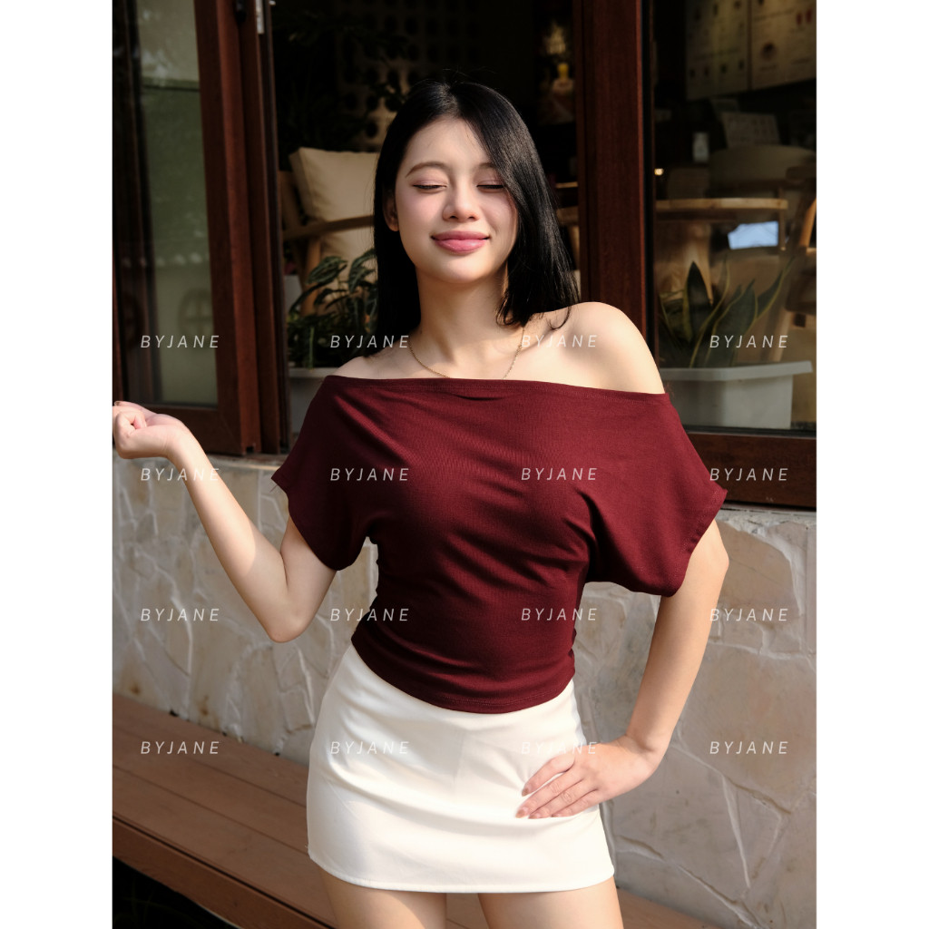 Áo Thun Nữ Trễ Vai Tay Ngắn Cotton Co Giãn Mềm Mịn Tôn Dáng Gợi Cảm (từ 39–62kg) – 623