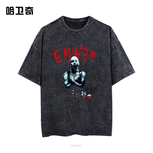 Mu Ye Eminem mới xung quanh Eminem cùng áo thun ngắn tay in hình Cotton cao cấp 100% đã giặt rap rock eminem trên quần áo 0317