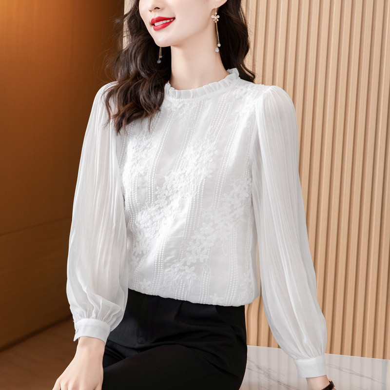 Áo blouse voan ren Qihaomi , phong cách châu Âu hợp xu hướng, áo đa năng mặc đi làm đi chơi đều đẹp