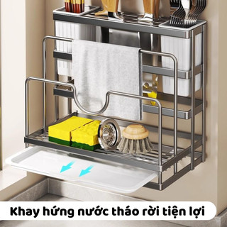 Kệ Để Dao Thớt Nhà Bếp Bằng Thép Cacbon Chống Gỉ, Giá Đựng Dao Đũa, Nắp Nồi, Khăn Lau Bếp 5 Trong 1