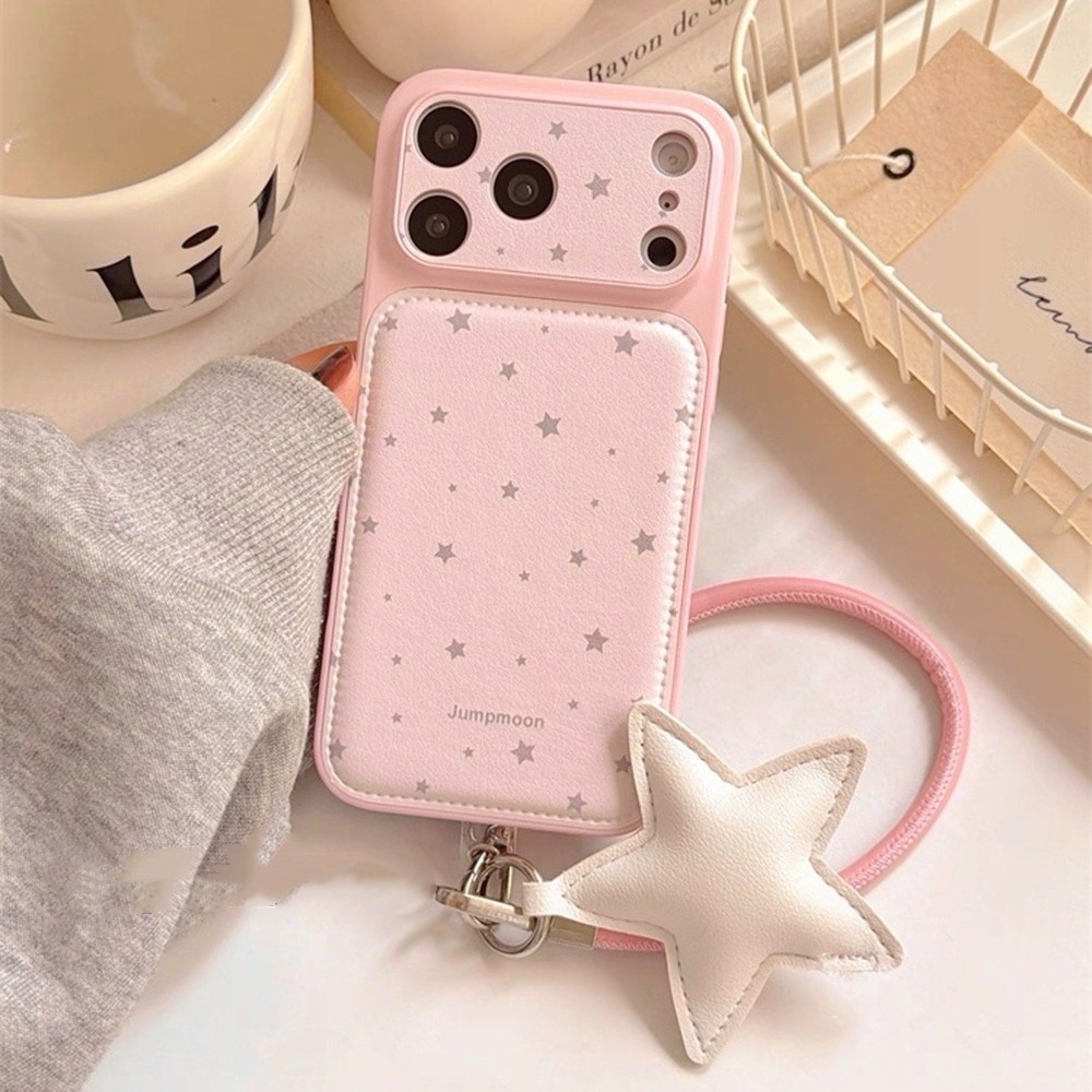 Ốp điện thoại bằng da hình ngôi sao màu hồng cho iPhone 17 Pro Max 16 15 14 13 Vỏ bảo vệ chống sốc