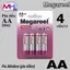 Vỉ pin LR03, LR6 Alkaline Megareel an toàn, chống chảy nước, bảo vệ thiết bị hiệu quả.