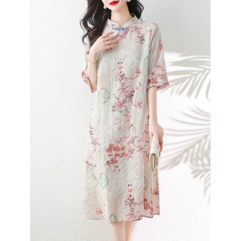 Đầm kiểu sườn xám Dáng Suông Thanh Lịch – Đầm Nữ Nhẹ Nhàng Che Khuyết Điểm, Mặc Mát Tôn Dáng Cực Xinh