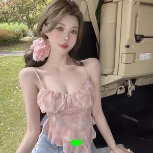 Tie-Dye Gạc Camisole Nữ Xù Bên Ngoài Không Đều Mặc Ống Top