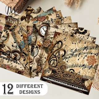 JIANWU 12 Cái / bộ Vintage Flower Gear Âm Nhạc Phong Cảnh Cắt Kéo Thêu Sò Chất Liệu Giấy Sáng Tạo DIY Rác Tạp Chí Văn Phòng Phẩm
