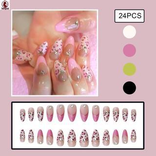 24 chiếc bấm móng giả hạnh nhân da báo in viền, nhân tạo cho DIY trang trí