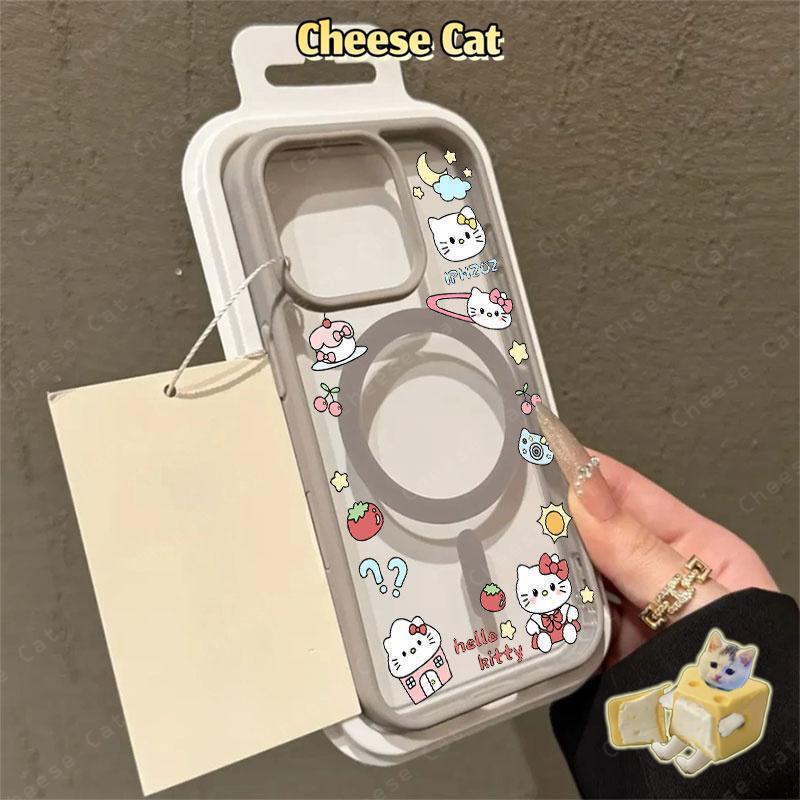 Kitty Ốp điện thoại từ tính cho iPhone 11 12 13 14 15 16 17 Pro Max 7 Plus XR Xs Max Vỏ điện thoại màu hồng