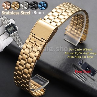 18mm cho Casio W800h AE1200 F91W A158 A159 A168 A169 F91 B650 Dây đeo đồng hồ thay thế bằng thép không gỉ
