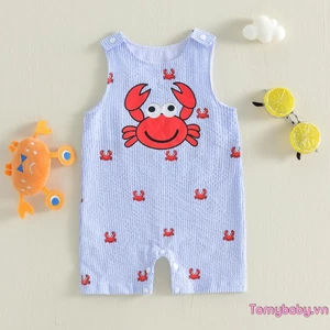 Bộ áo liền quần cổ tròn sọc cho bé trai bé gái