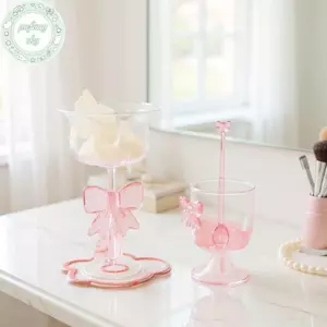 Muỗng cà phê thủy tinh nơ hồng PUSKY, Muỗng khuấy trà sữa / tráng miệng lâu trôi, Muỗng cà phê chịu nhiệt, Dụng cụ nhà bếp gia dụng. VN