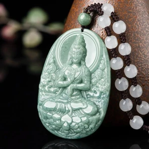 Mặt dây chuyền ngọc đậu hạt sen hình Phật Quán Thế Âm, phù hợp nam nữ