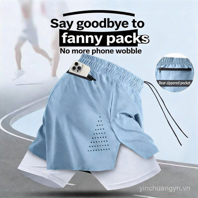 Quần Short Chạy Bộ Nam Chuyên Nghiệp Marathon Thể Thao Ba Điểm Quần Nhanh Khô Hai Lớp Lót Quần Thể Dục Có Thể Đặt Điện Thoại Di Động
