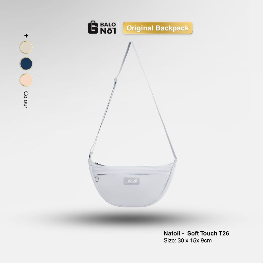 Túi đeo chéo Natoli Soft Touch Crossbag T26 nữ hình bán nguyệt túi bánh bao chần bông vải dù nhăn chống nước tốt