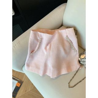 Set áo quần nữ tweed hồng, đính ngọc trai sang chảnh HB.Studio S127