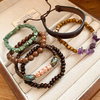 Bộ vòng tay hạt gỗ thạch anh tím Bohemian Thời trang Retro Phụ kiện hợp thời trang dành cho nam và nữ