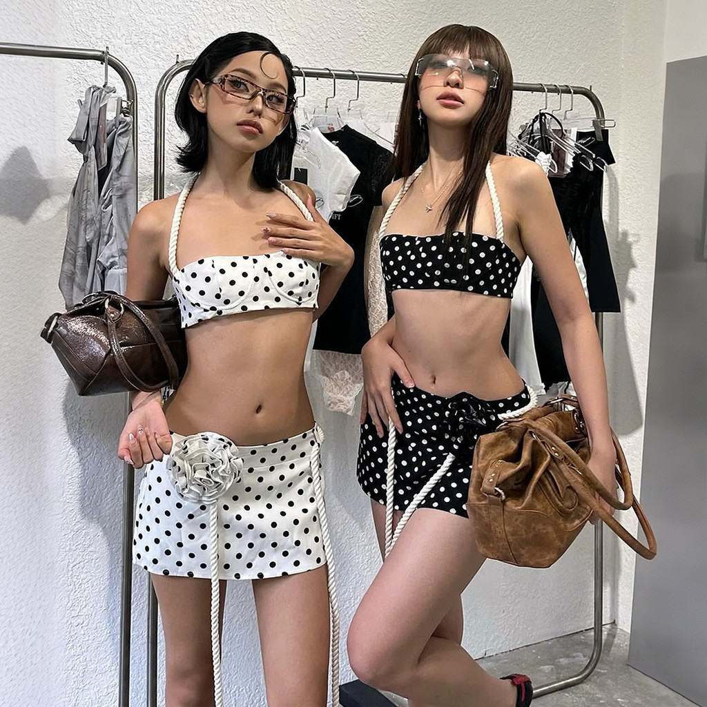Váy CuteNew chấm bi hoa 3D, thiết kế quấn ngực hiện đại, phù hợp cho mùa hè