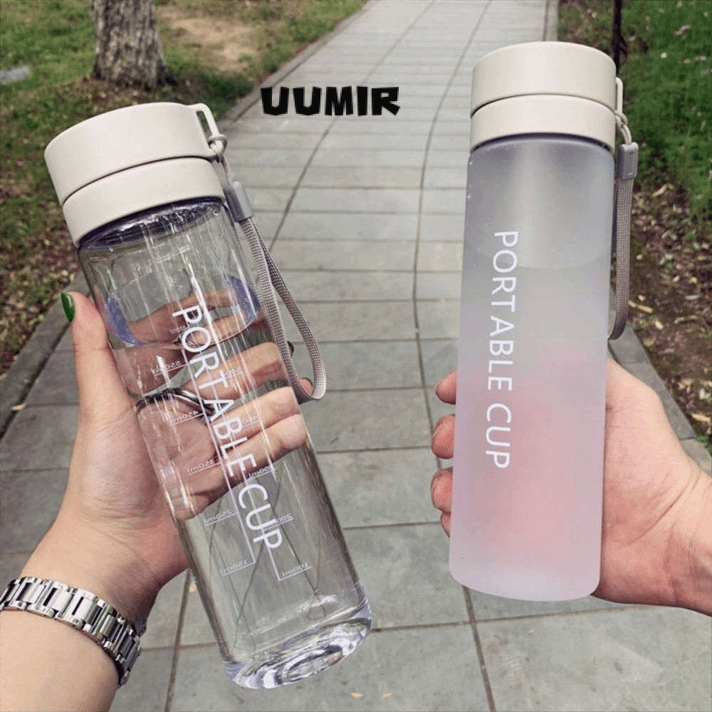 Cốc Nước UUMIR, Bình Nước Thể Thao Dung Tích Lớn Trong Suốt, Di Động Mờ 800ML Có Dây Buộc Cốc Nhựa Trẻ Em