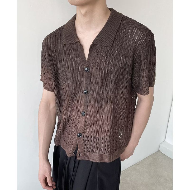 Áo sơ mi Polo tay ngắn dệt kim, style Mỹ cổ điển, thiết kế thoáng mát