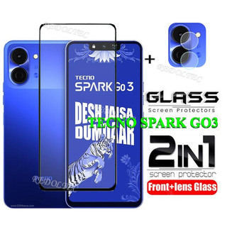 Tecno Spark GO 3 Bảo vệ màn hình 2 trong 1 + Bảo vệ ống kính Full Keo dán toàn bộ Tecno Spark GO3 SparkGO3 Kính cường lực bảo vệ phim có Camera Flim